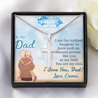 To My Dad, Artisan Crafted Cross Necklace With Customized Message Card, Gift From Daughter, Father's Day Gift For Him, Jewelry For Him, Artisan-Crafted Stainless Steel Cross Necklace