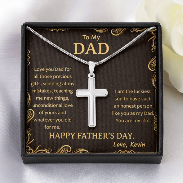 To My Dad, You Are My Idol, Happy Father's Day, Necklace With Message Card, Gift Ideas For Dad, Customized Necklace, Artisan Crafted Cross Necklace, Birthday