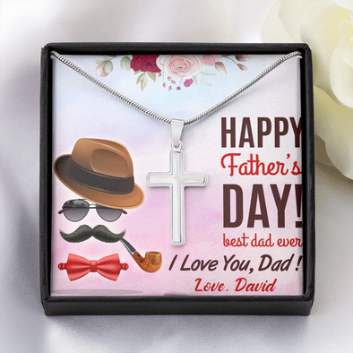 To My Dad, Artisan Crafted Cross Necklace With Customized Message Card, Artisan-Crafted Stainless Steel Cross Necklace, Father's Day Gift For Him, Jewelry For Him