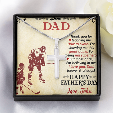 Dear Dad, Artisan Crafted Cross Necklace With I Love You Dad Forever & Always Message Card, Customized Message Card, Jewelry For Him, Father's Day Gift For Him