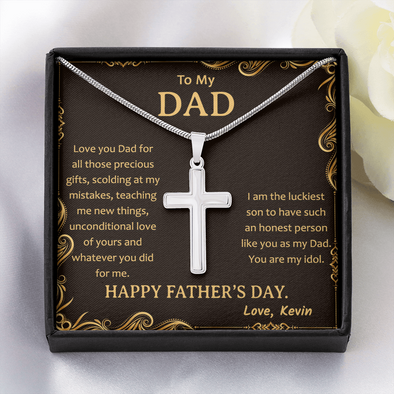 To My Father, Artisan Crafted Cross Necklace With Thank You Dad For All The Unconditional Love Of Yours Message Card, Customized Message Card, Jewelry For Him, Father's Day Gift For Him