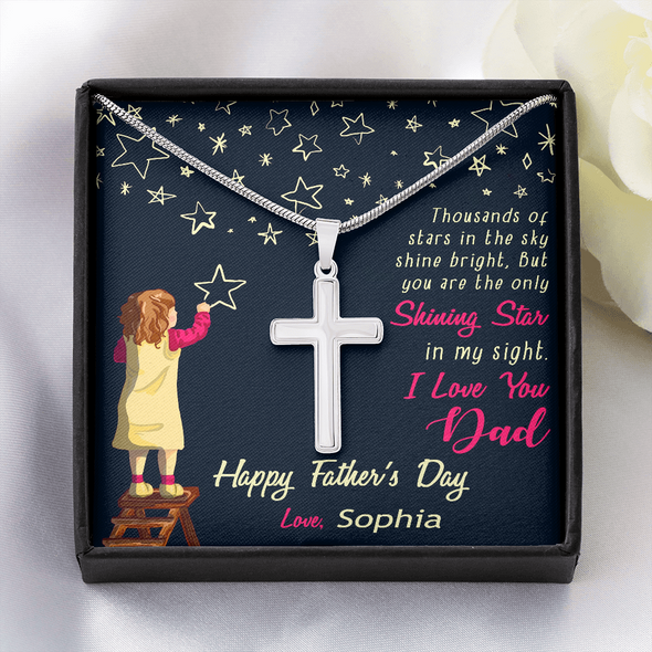 To My Dad, Artisan Crafted Cross Necklace With Customized Message Card, Jewelry For Him, Gift For Dad, Father's Day Gift For Him, Artisan-Crafted Stainless Steel Cross Necklace