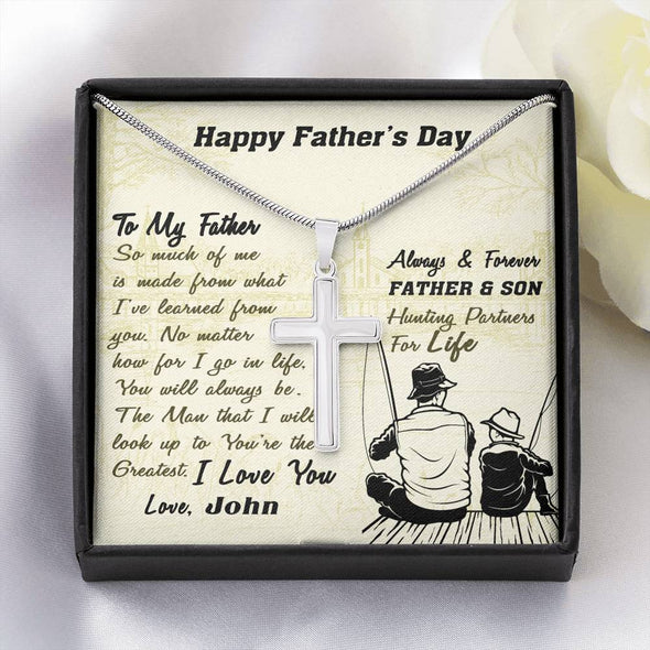 To My Dad, You're The Greatest, Custom Cross Necklace, Anniversary, Christmas, Gift Ideas For Him, Silver Necklace With Message Card, Happy Father's Day, Birthday