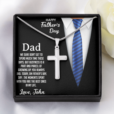 Dear Dad, Artisan Crafted Cross Necklace With Message Card, Artisan-Crafted Stainless Steel Cross Necklace For Him, Father's Day Gift For Him, Customized Message Card