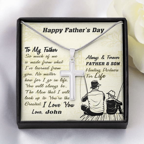 To My Father, Artisan Crafted Cross Necklace With You Are The Greatest Message Card, Jewelry For Him, Father's Day Gift For Him, Customized Message Card, Artisan-Crafted Stainless Steel Cross Necklace
