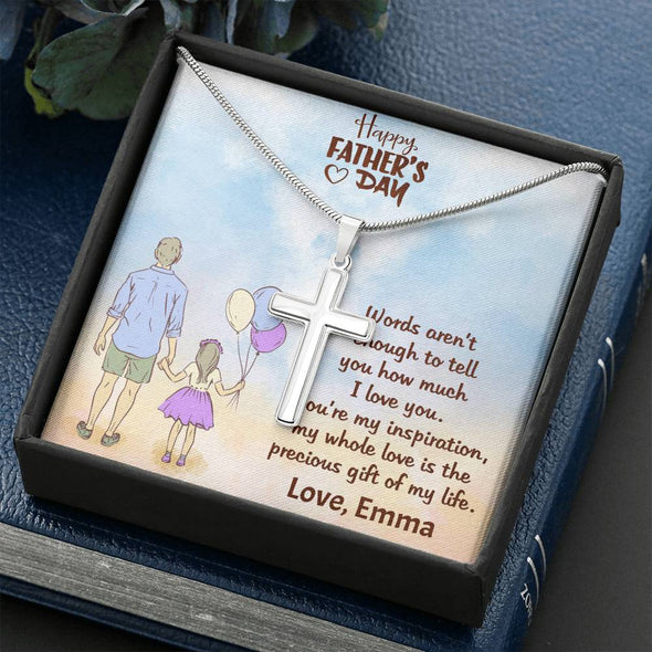 To My Dad, Dad You Are My Inspiration, Happy Father's Day, Necklace With Message Card, Gift Ideas For Dad, Customized Necklace, Artisan Crafted Cross Necklace