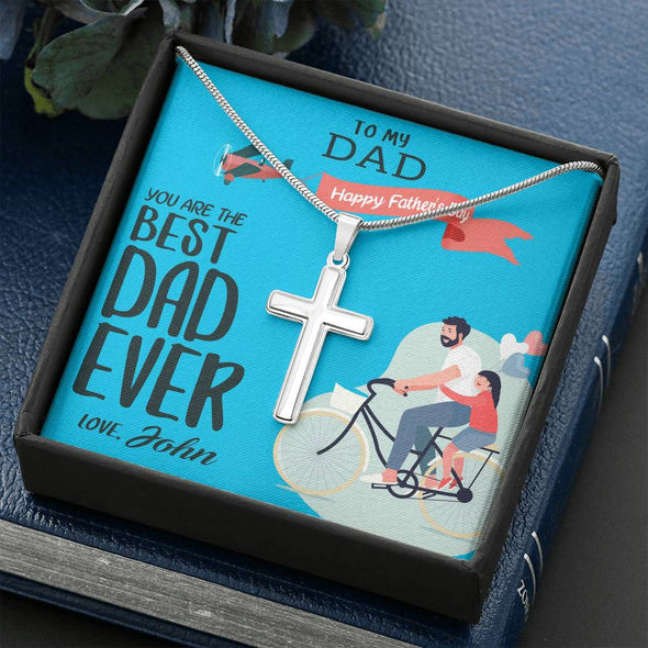 To My Dad, You Are The Best Dad Ever, Custom Cross Necklace, Anniversary, Christmas, Gift Ideas For Him, Silver Necklace With Message Card, Happy Father's Day