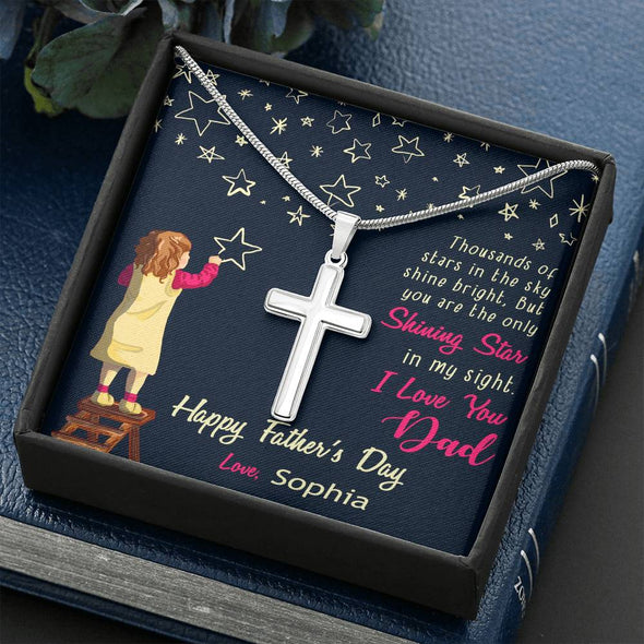To My Dad, You're The Only Shining Star, Custom Cross Necklace, Anniversary, Christmas, Gift Ideas For Him, Necklace With Message Card, Happy Father's Day, Birthday