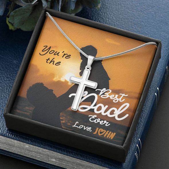 To My Dad, You're The Best Dad Ever, Custom Cross Necklace, Anniversary, Christmas, Gift Ideas For Him, Silver Necklace With Message Card, Happy Father's Day