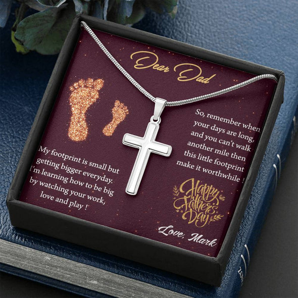To My Dad, I'm Learning How To Be Big By Watching Your Work, Happy Father's Day, Necklace With Message Card, Gift Ideas For Dad, Artisan Crafted Cross Necklace