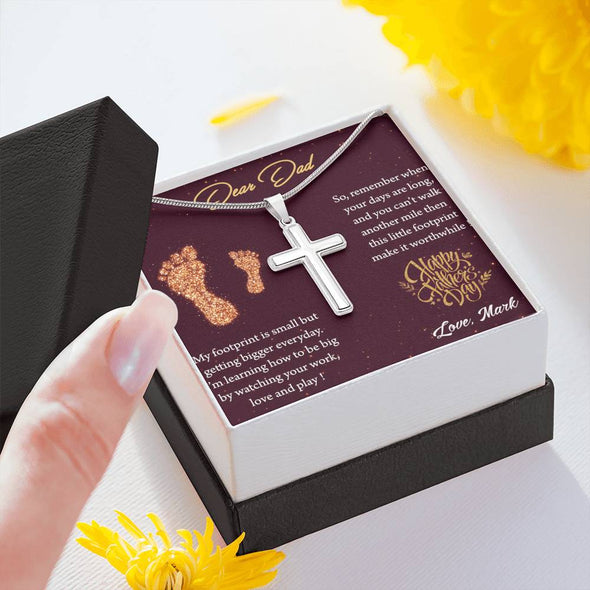 To My Dad, I'm Learning How To Be Big By Watching Your Work, Happy Father's Day, Necklace With Message Card, Gift Ideas For Dad, Artisan Crafted Cross Necklace