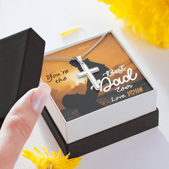 To My Dad, You're The Best Dad Ever, Custom Cross Necklace, Anniversary, Christmas, Gift Ideas For Him, Silver Necklace With Message Card, Happy Father's Day