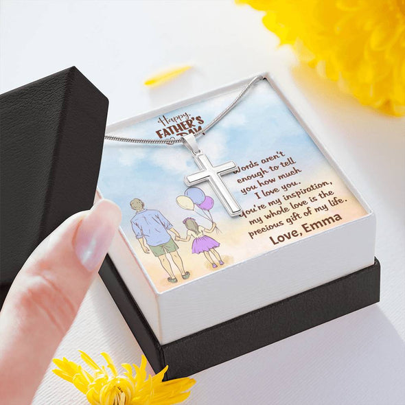 To My Dad, Dad You Are My Inspiration, Happy Father's Day, Necklace With Message Card, Gift Ideas For Dad, Customized Necklace, Artisan Crafted Cross Necklace
