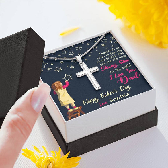 To My Dad, You're The Only Shining Star, Custom Cross Necklace, Anniversary, Christmas, Gift Ideas For Him, Necklace With Message Card, Happy Father's Day, Birthday