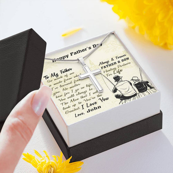 To My Dad, You're The Greatest, Custom Cross Necklace, Anniversary, Christmas, Gift Ideas For Him, Silver Necklace With Message Card, Happy Father's Day, Birthday