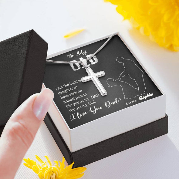 To My Dad, You Are My Idol, Custom Cross Necklace, Anniversary, Birthday, Christmas, Gift Ideas For Him, Silver Necklace With Message Card, Happy Father's Day