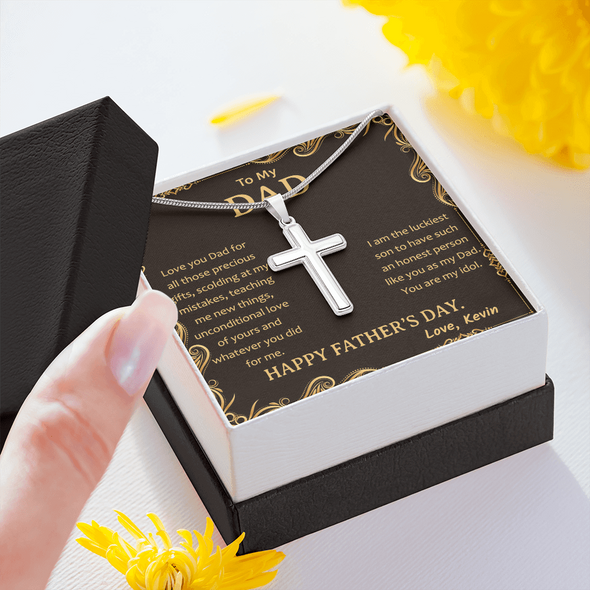 To My Father, Artisan Crafted Cross Necklace With Thank You Dad For All The Unconditional Love Of Yours Message Card, Customized Message Card, Jewelry For Him, Father's Day Gift For Him