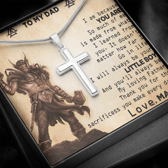 To My Dad, Artisan Crafted Cross Necklace With Thank You For The Sacrifices You Make Every Day Customized Message Card, Jewelry For Him, Father's Day Gift For Him, Artisan-Crafted Stainless Steel Cross Necklace