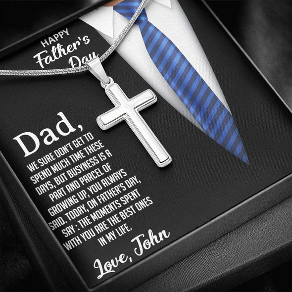 To My Dad, The Moments Spent With You Are The Best Ones In My Life, Happy Father's Day, Necklace With Message Card, Gift Ideas For Dad, Crafted Cross Necklace