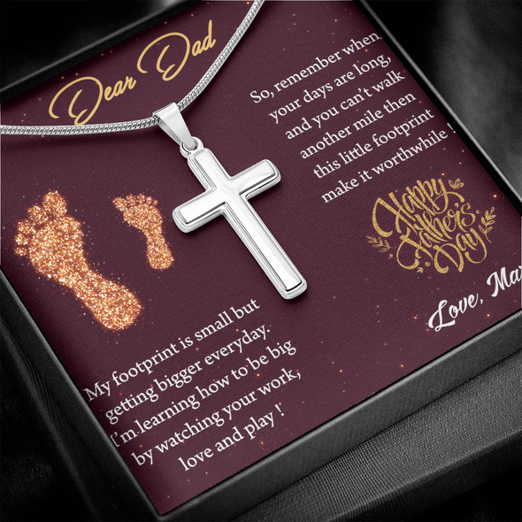 Dear Dad, Artisan Crafted Cross Necklace With I'm Learning How To Be Big By Watching You Love And Play Message Card, Customized Message Card, Jewelry For Him, Father's Day Gift For Him