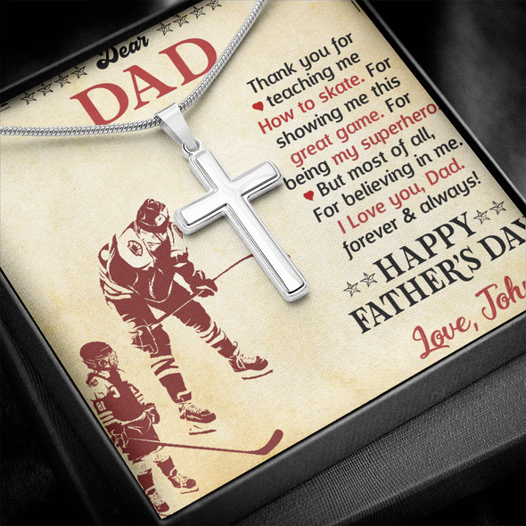 Dear Dad, Artisan Crafted Cross Necklace With I Love You Dad Forever & Always Message Card, Customized Message Card, Jewelry For Him, Father's Day Gift For Him