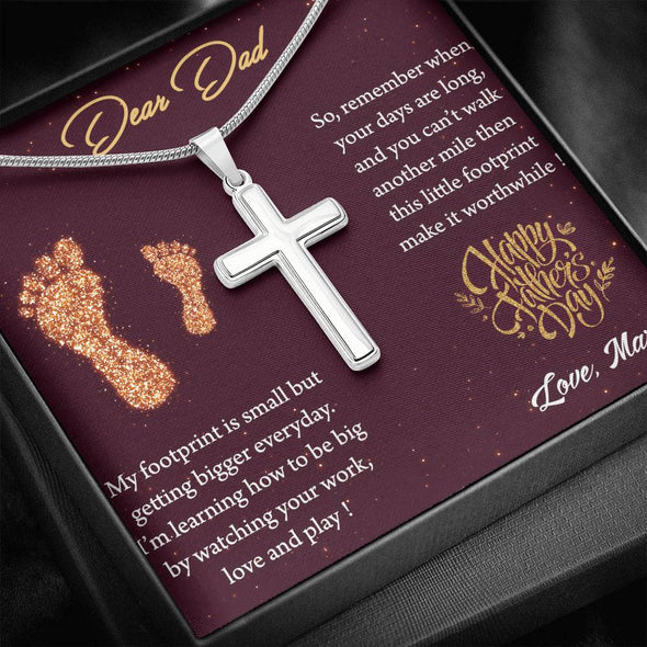 To My Dad, I'm Learning How To Be Big By Watching Your Work, Happy Father's Day, Necklace With Message Card, Gift Ideas For Dad, Artisan Crafted Cross Necklace