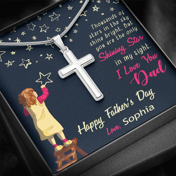 To My Dad, You're The Only Shining Star, Custom Cross Necklace, Anniversary, Christmas, Gift Ideas For Him, Necklace With Message Card, Happy Father's Day, Birthday