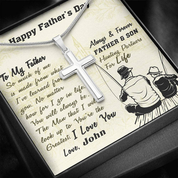 To My Dad, You're The Greatest, Custom Cross Necklace, Anniversary, Christmas, Gift Ideas For Him, Silver Necklace With Message Card, Happy Father's Day, Birthday