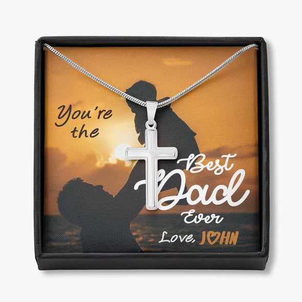 To My Dad, You're The Best Dad Ever, Custom Cross Necklace, Anniversary, Christmas, Gift Ideas For Him, Silver Necklace With Message Card, Happy Father's Day