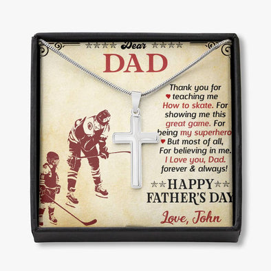 To My Dad, Thank You For Teaching Me How To Skate, Happy Father's Day, Necklace With Message Card, Gift Ideas For Dad, Artisan Crafted Cross Necklace, Birthday