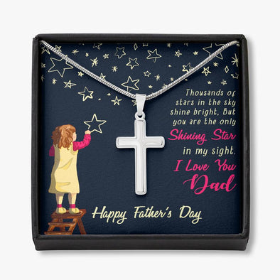 To My Dad, You Are The Only Shining Star, Happy Father's Day, Necklace With Message Card, Gift Ideas For Dad, Necklace, Birthday, Artisan Crafted Cross Necklace