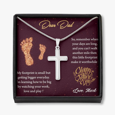 To My Dad, I'm Learning How To Be Big By Watching Your Work, Happy Father's Day, Necklace With Message Card, Gift Ideas For Dad, Artisan Crafted Cross Necklace