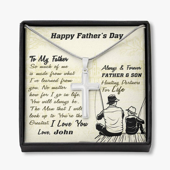 To My Dad, You're The Greatest, Custom Cross Necklace, Anniversary, Christmas, Gift Ideas For Him, Silver Necklace With Message Card, Happy Father's Day, Birthday