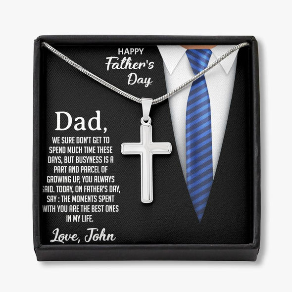 To My Dad, The Moments Spent With You Are The Best Ones In My Life, Happy Father's Day, Necklace With Message Card, Gift Ideas For Dad, Crafted Cross Necklace