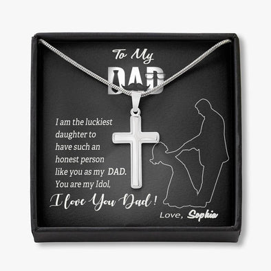 To My Dad, You Are My Idol, Custom Cross Necklace, Anniversary, Birthday, Christmas, Gift Ideas For Him, Silver Necklace With Message Card, Happy Father's Day