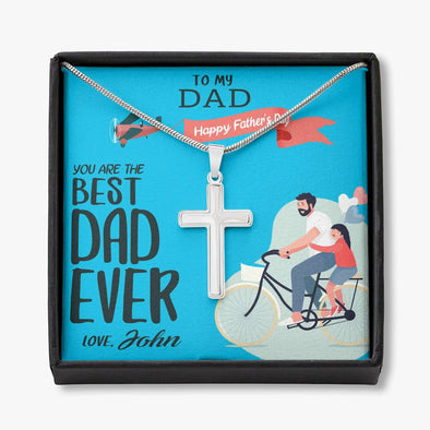 To My Dad, You Are The Best Dad Ever, Custom Cross Necklace, Anniversary, Christmas, Gift Ideas For Him, Silver Necklace With Message Card, Happy Father's Day