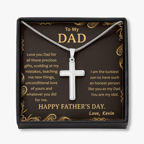 To My Dad, You Are My Idol, Happy Father's Day, Necklace With Message Card, Gift Ideas For Dad, Customized Necklace, Artisan Crafted Cross Necklace, Birthday