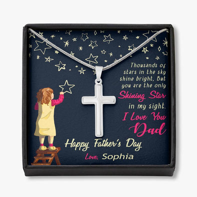 To My Dad, You're The Only Shining Star, Custom Cross Necklace, Anniversary, Christmas, Gift Ideas For Him, Necklace With Message Card, Happy Father's Day, Birthday