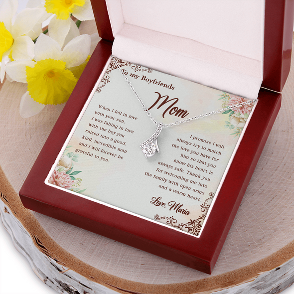 To My Boyfriend's Mom, Alluring Beauty Necklace With Thank You For Welcoming Me Into The Family Message Card, Mother's Day Gift, Birthday, Anniversary, Jewelry For Her, Customized Message Card