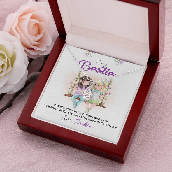 To My Bestie, Alluring Beauty Necklace With No Matter Where We Go, No Matter What We Do Message Card, Jewelry For Her, Birthday, Gift For Her, Necklace for Her, Customized Message Card
