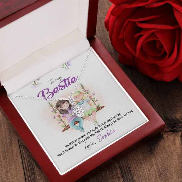 To My Bestie, Alluring Beauty Necklace With No Matter Where We Go, No Matter What We Do Message Card, Jewelry For Her, Birthday, Gift For Her, Necklace for Her, Customized Message Card