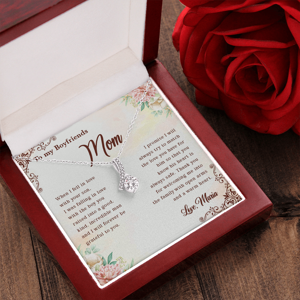 To My Boyfriend's Mom, Alluring Beauty Necklace With Thank You For Welcoming Me Into The Family Message Card, Mother's Day Gift, Birthday, Anniversary, Jewelry For Her, Customized Message Card