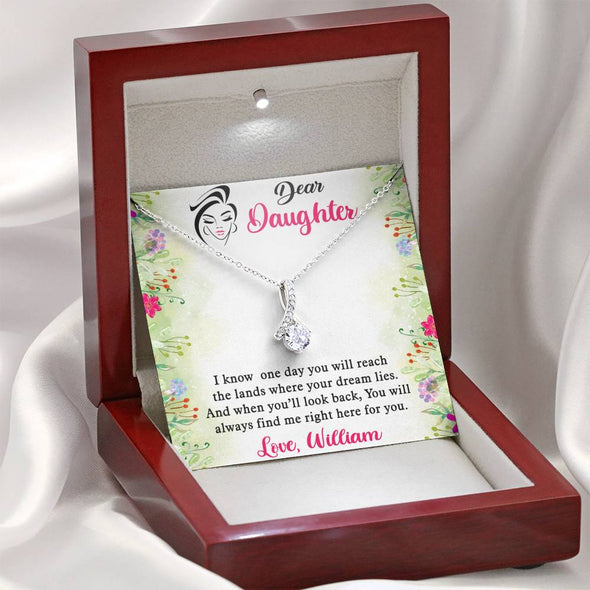 To My Daughter, You Will Always Find Me Right Here For You, Alluring Beauty Necklace, Customized Necklace, Silver Necklace With Message Card, Custom Pendant