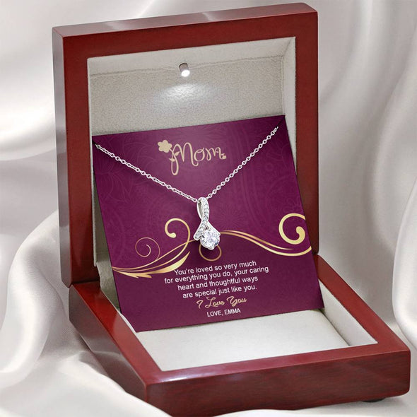 To My Mom, Your Caring Heart And Thoughtful Ways Are Special, Necklace With Message Card, Silver Alluring Beauty Necklace, Gift Ideas For Mom, Customized Necklace