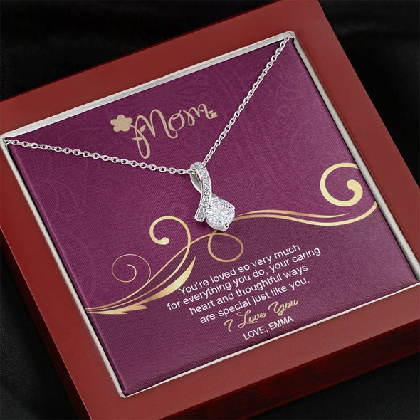 To My Mom, Your Caring Heart And Thoughtful Ways Are Special, Necklace With Message Card, Silver Alluring Beauty Necklace, Gift Ideas For Mom, Customized Necklace