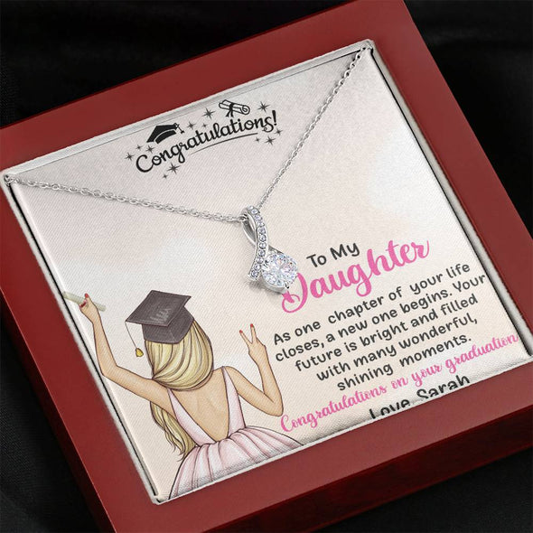 To My Daughter, Your Future Is Bright And Filled With Many Wonders, Silver Necklace With Message Card, Alluring Beauty Necklace Customized Necklace