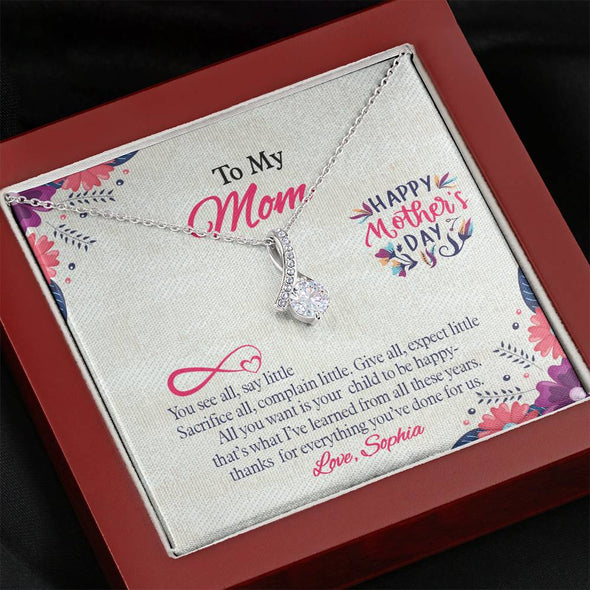 To My Mom, All You Want Is Your Child To Be Happy, Necklace With Message Card, Customized Necklace, Silver Alluring Beauty Necklace, Gift Ideas For Mom
