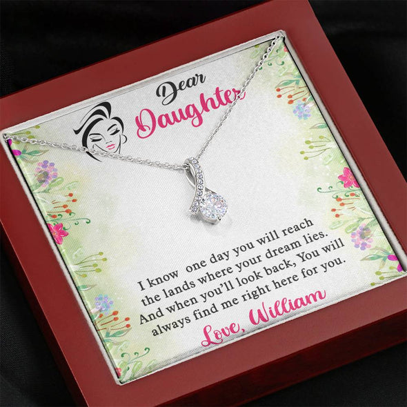 To My Daughter, You Will Always Find Me Right Here For You, Alluring Beauty Necklace, Customized Necklace, Silver Necklace With Message Card, Custom Pendant