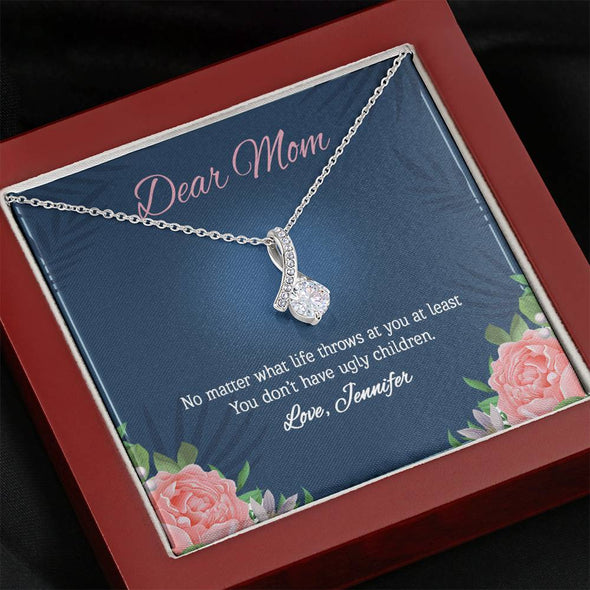 To My Mom, Mom You Don't Have Ugly Children, Necklace With Message Card, Customized Necklace, Silver Alluring Beauty Necklace, Happy Mother's Day, Gift Ideas For Mom
