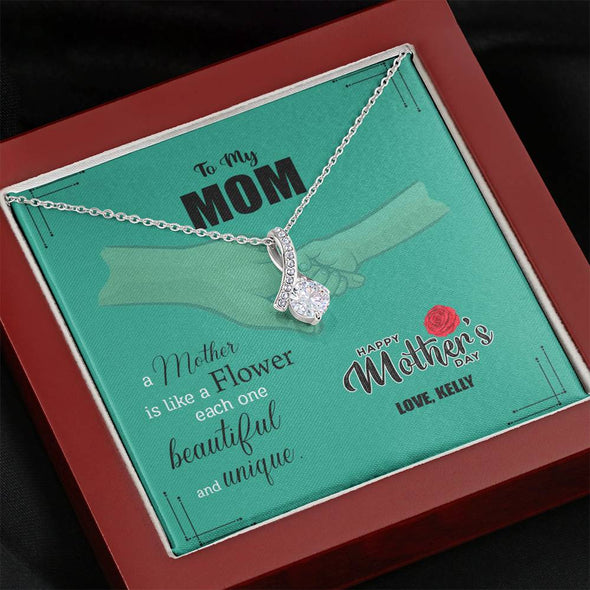 To My Mom, A Mother Is Like A Flower, Necklace With Message Card, Silver Alluring Beauty Necklace, Gift Ideas For Mom, Customized Necklace, Happy Mother's Day